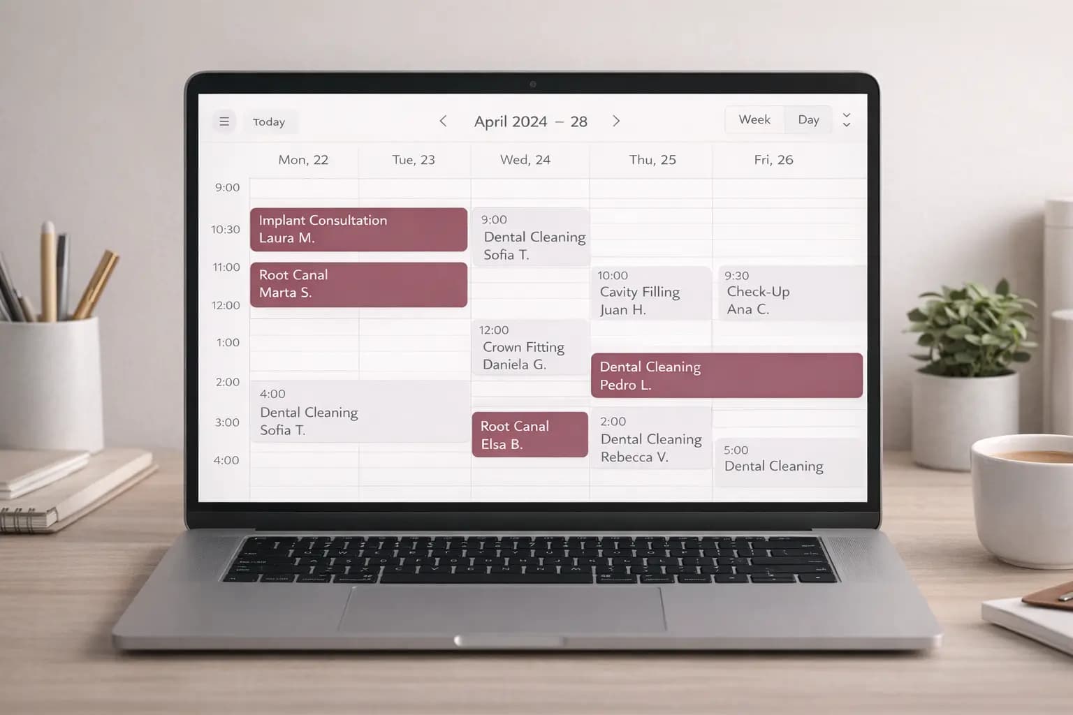 Agenda digital semanal con múltiples citas odontológicas