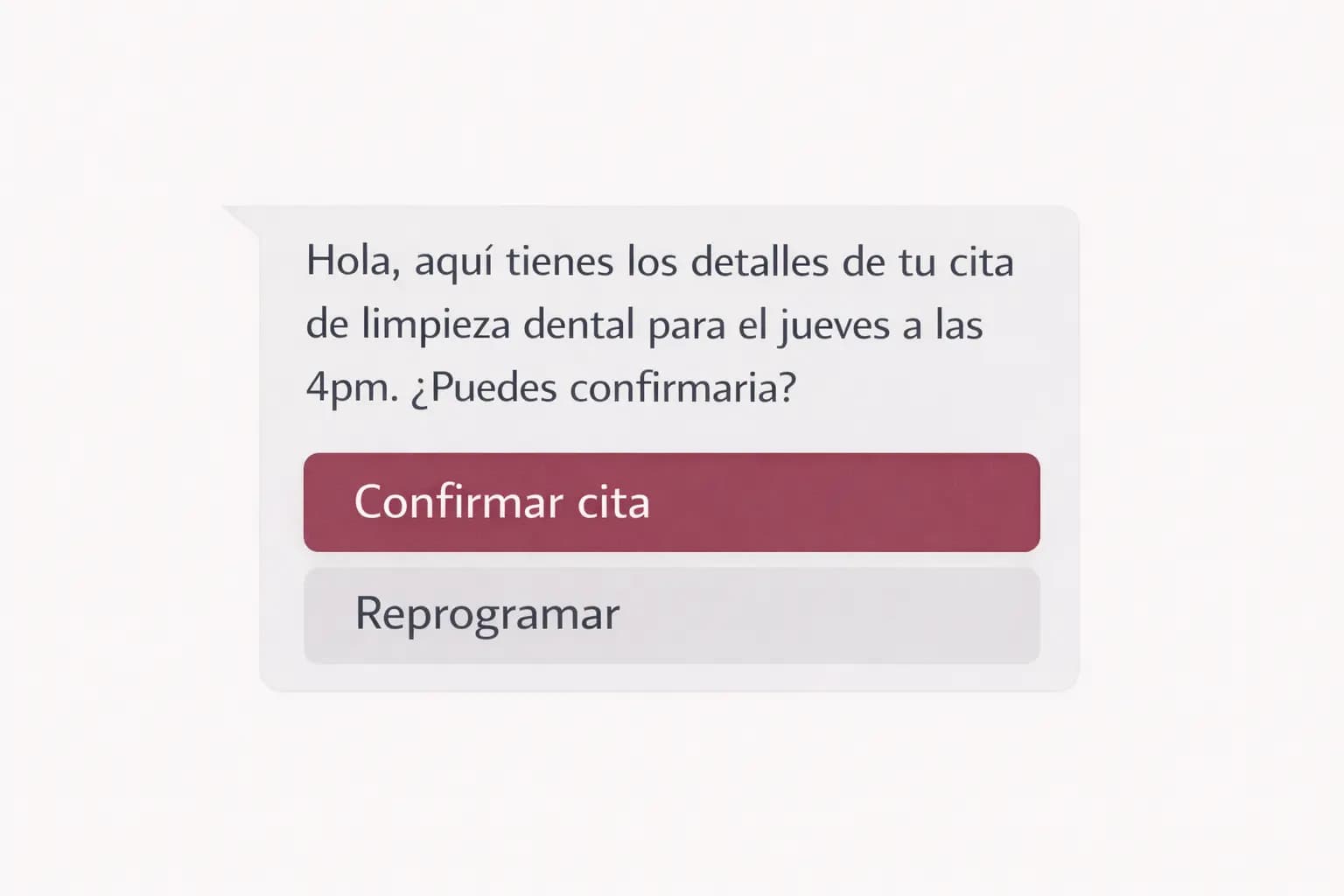 Chat con confirmación de cita y opción de reprogramar